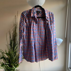 J crew plaid peach blue button down shirt flannel
